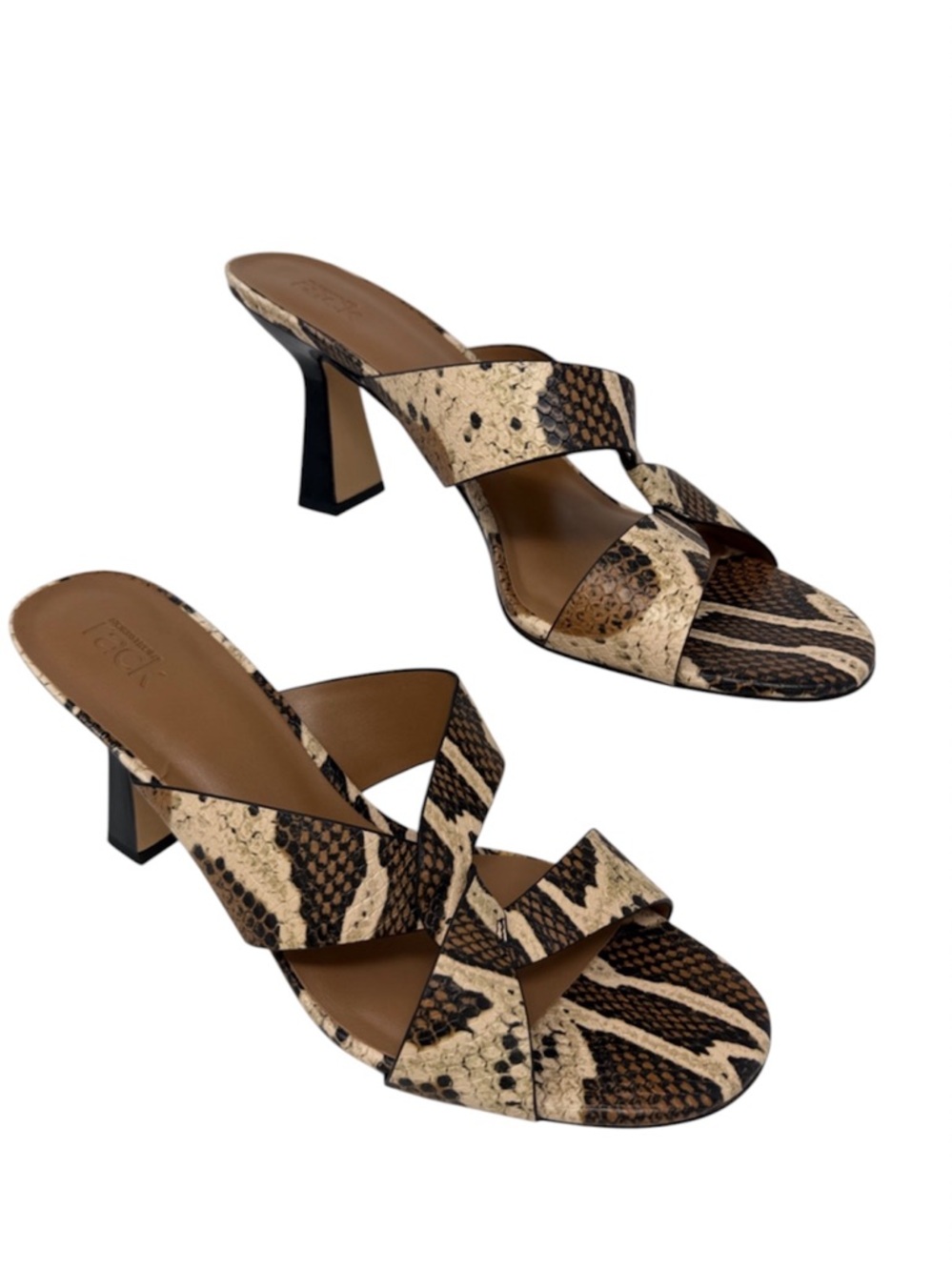 Nordstrom Rack Tan and Brown Twist Strap Snakeskin Heel Sandals Size 12